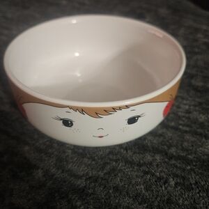 Charming White Ceramic Bowl with Cute Face Design